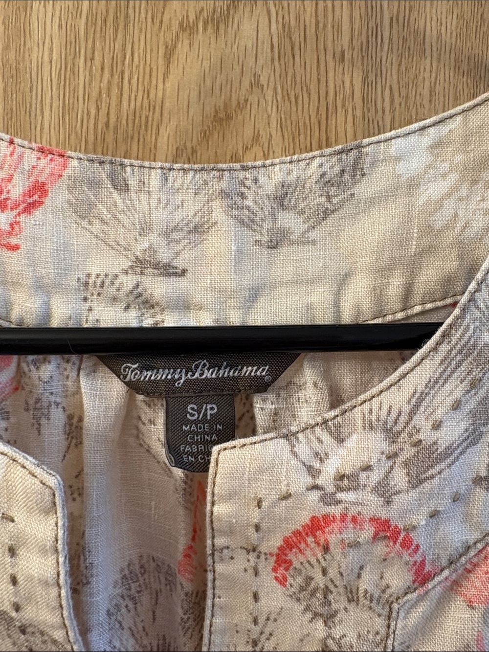 Tommy Bahama Linen Beige Floral Midi Dress with Coral Accents - Picture 2 of 4
